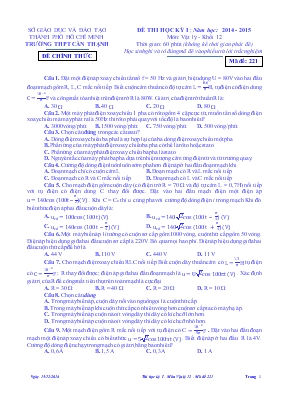 Đề thi học kỳ I  Năm học 2014 - 2015 môn Vật lý - Khối 12 thời gian 60 phút
